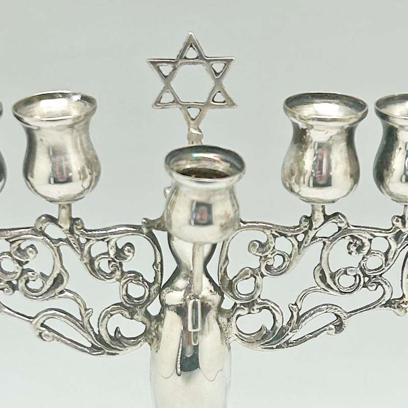 Silver Chanukkiah Embossed With Fruit .800 Purity