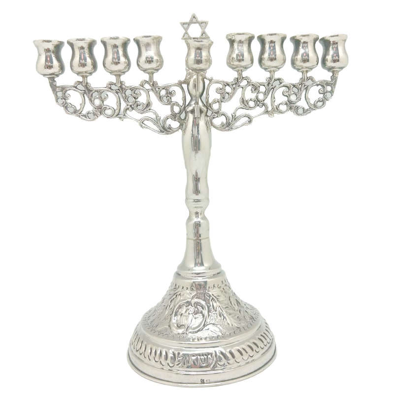 Silver Chanukkiah Embossed With Fruit .800 Purity