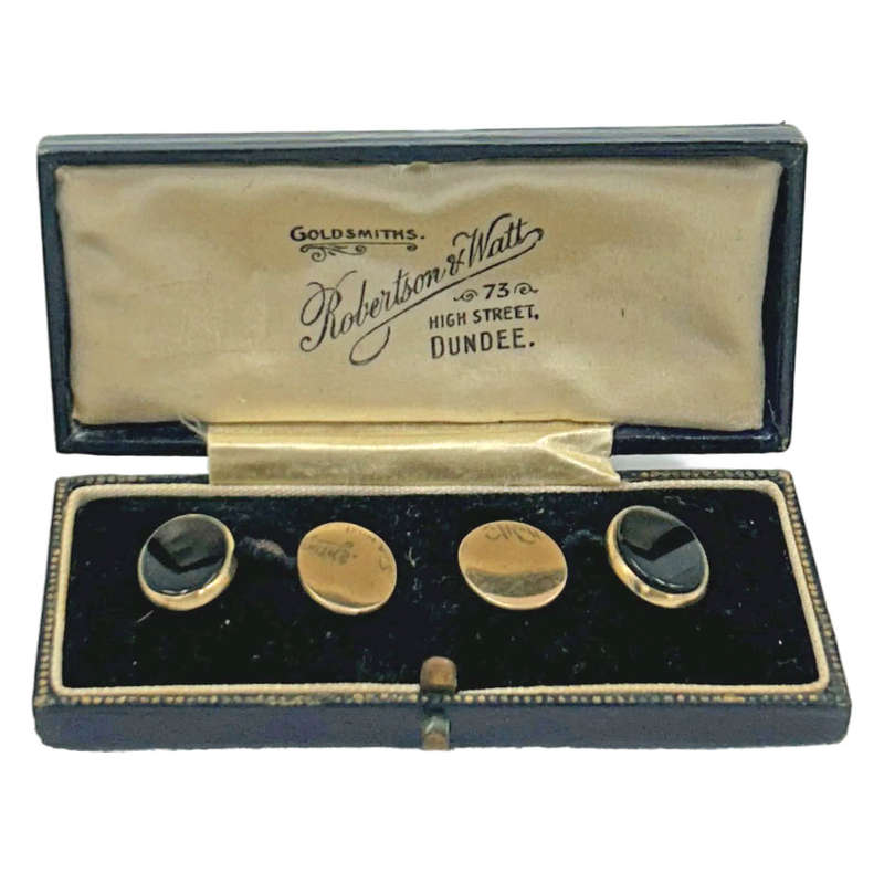9ct Gold and Onyx Pair Cufflinks Boxed