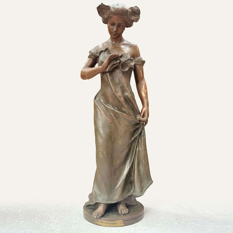 Art Nouveau Bronze Par Gory Meditation 66cm Statue