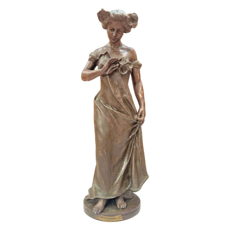 Art Nouveau Bronze Par Gory Meditation 66cm Statue