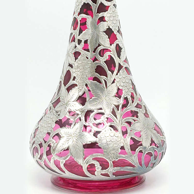 Art Nouveau Cranberry Glass Decanter With Silver Overlay