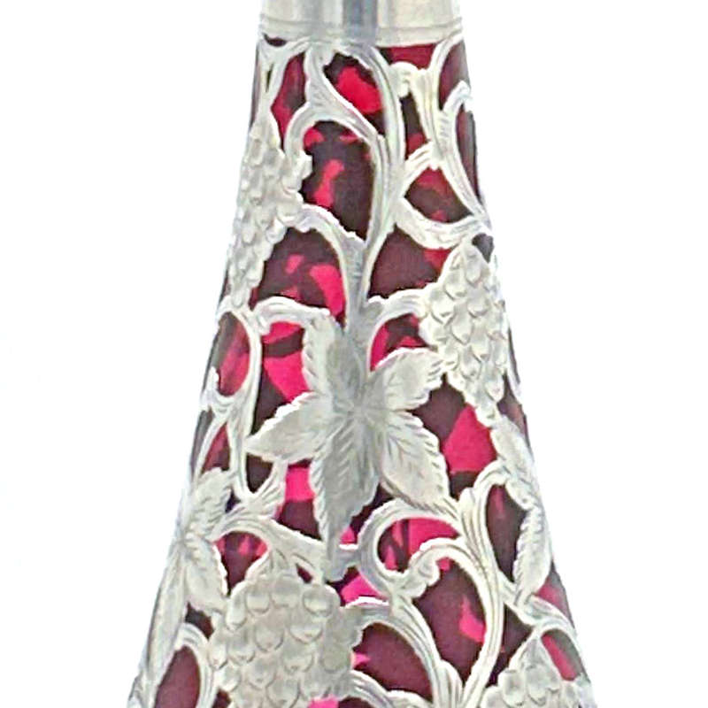Art Nouveau Cranberry Glass Decanter With Silver Overlay