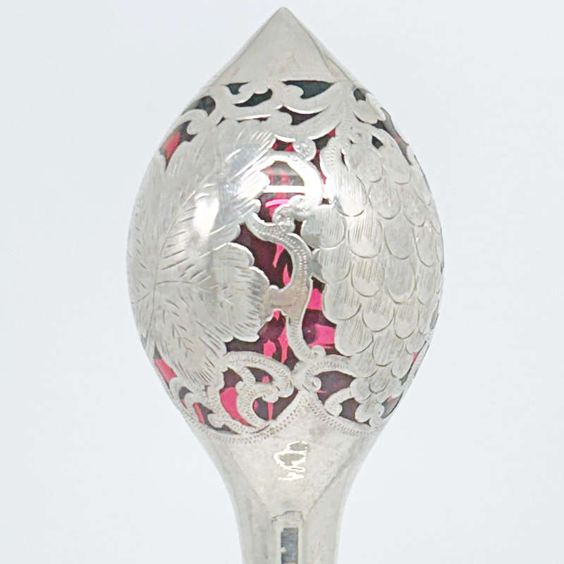 Art Nouveau Cranberry Glass Silver Overlay Decanter C1910