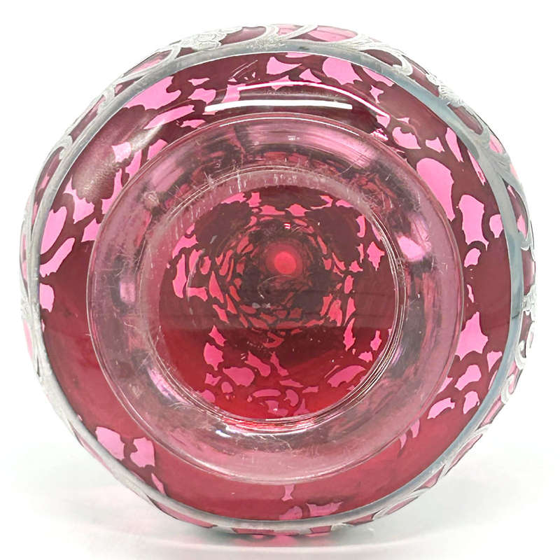 Art Nouveau Cranberry Glass Silver Overlay Decanter C1910