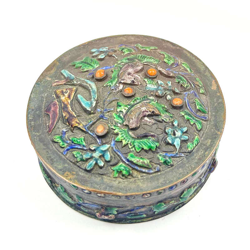 Chinese Enamel And Coral Studded Lidded Box C1900