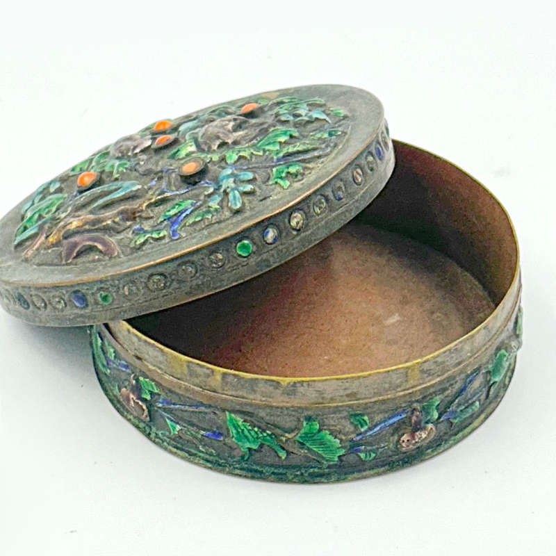 Chinese Enamel And Coral Studded Lidded Box C1900
