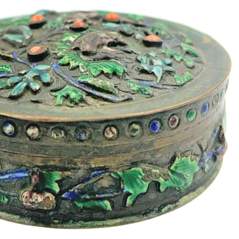 Chinese Enamel And Coral Studded Lidded Box C1900
