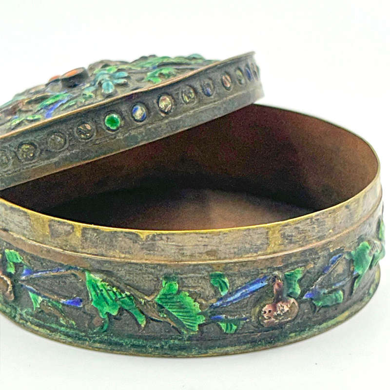 Chinese Enamel And Coral Studded Lidded Box C1900