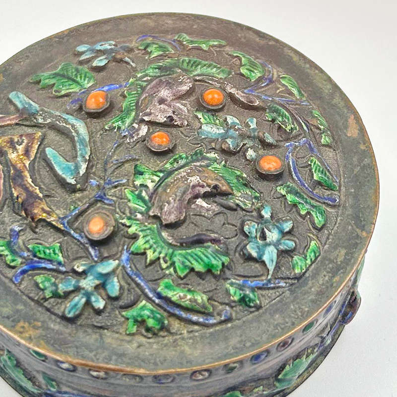 Chinese Enamel And Coral Studded Lidded Box C1900