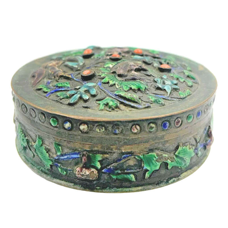 Chinese Enamel And Coral Studded Lidded Box C1900