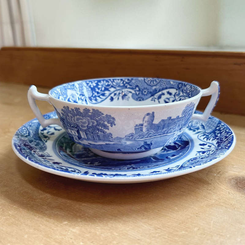 Copeland Spode Blue Italian Soup Coupe and Plate