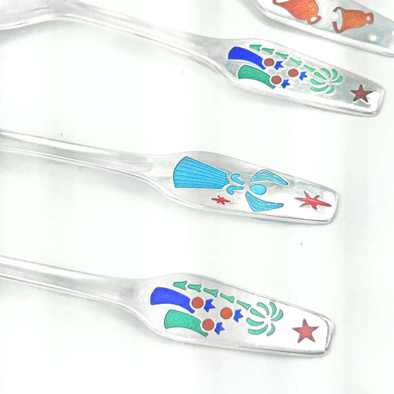 Danish Sterling Silver And Enamel Christmas Spoons