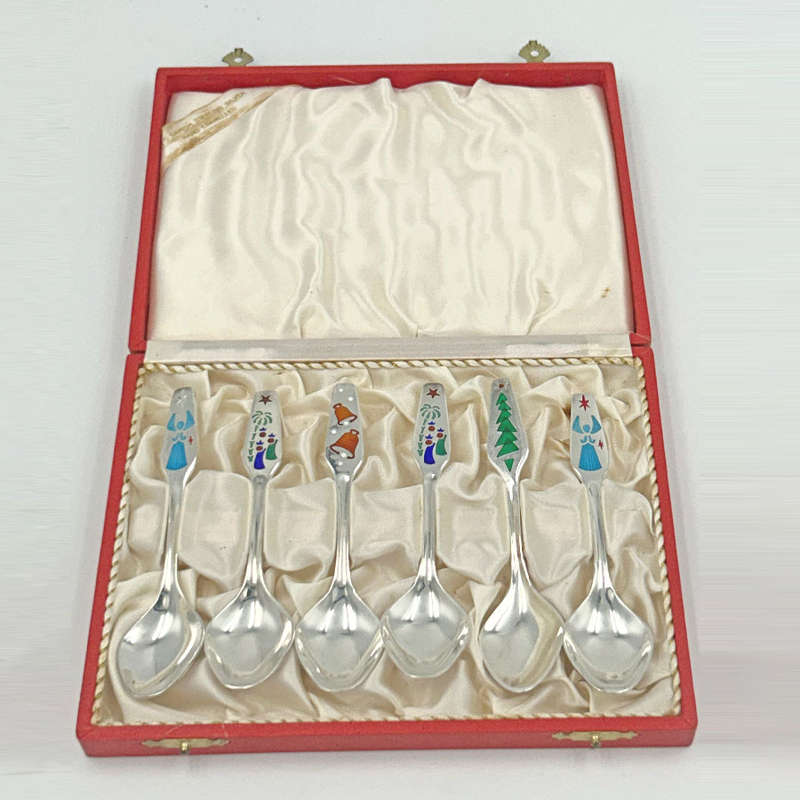 Danish Sterling Silver And Enamel Christmas Spoons