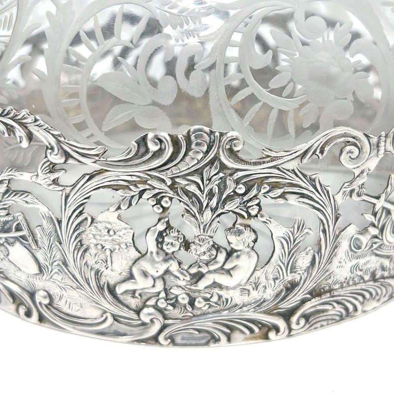 German Silver Mounted Etched Glass Claret Jug