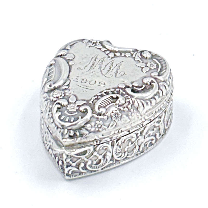 Hallmarked Silver Heart Shaped Pill Box Birmingham 1901