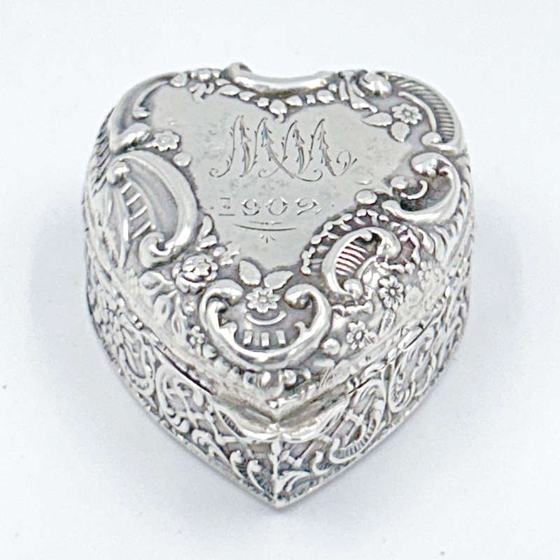 Hallmarked Silver Heart Shaped Pill Box Birmingham 1901