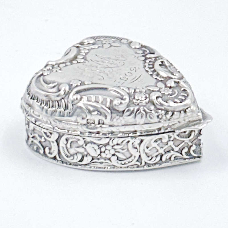 Hallmarked Silver Heart Shaped Pill Box Birmingham 1901