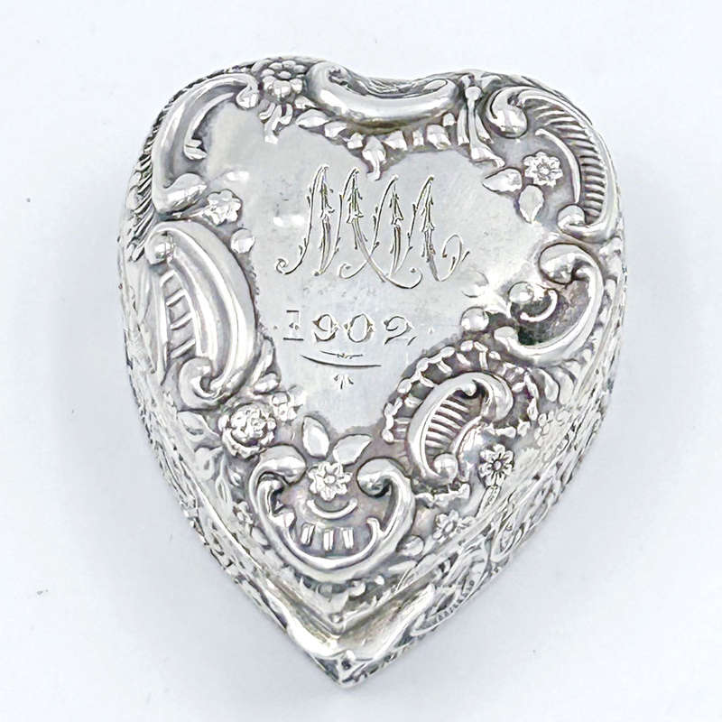 Hallmarked Silver Heart Shaped Pill Box Birmingham 1901