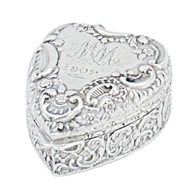 Hallmarked Silver Heart Shaped Pill Box Birmingham 1901