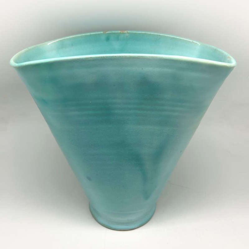 Linnware Large Fluted Vase In Turquoise Green Glaze