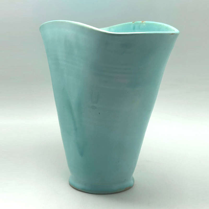 Linnware Large Fluted Vase In Turquoise Green Glaze
