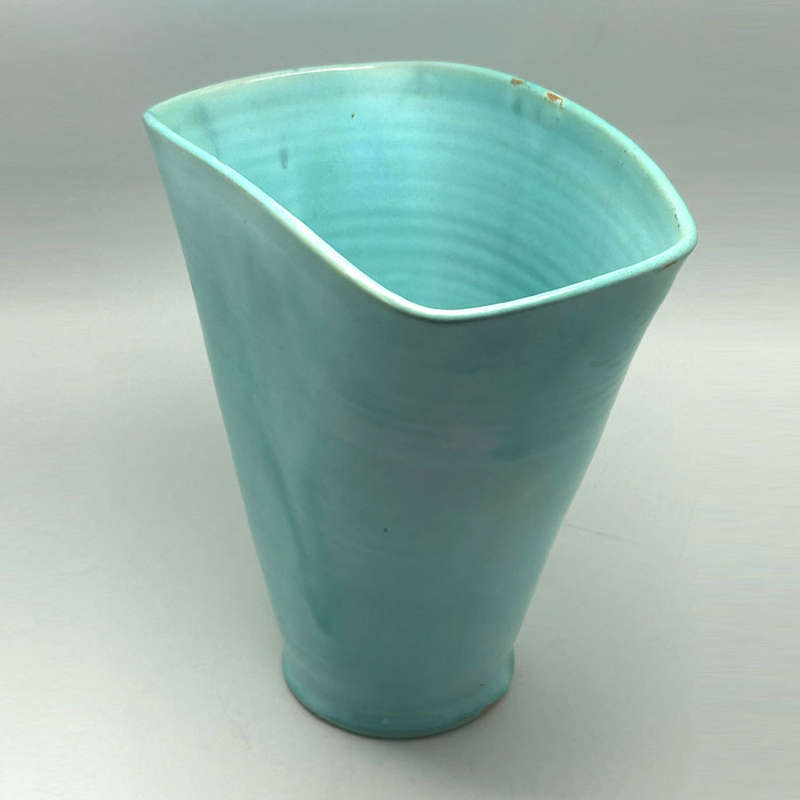 Linnware Large Fluted Vase In Turquoise Green Glaze