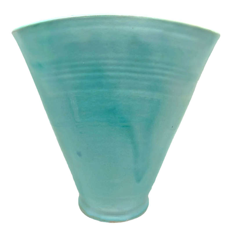 Linnware Large Fluted Vase In Turquoise Green Glaze