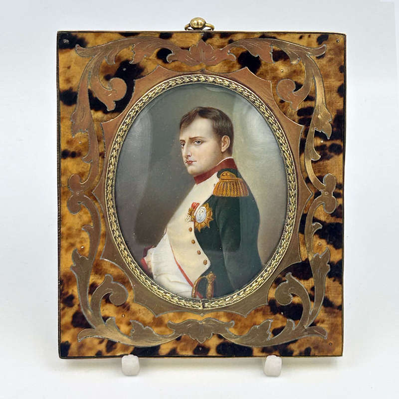 Pair Boulle French Painted Miniatures Napoleon and Josephine 19th