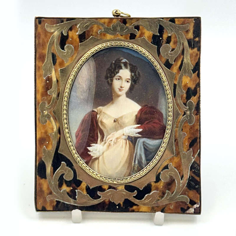 Pair Boulle French Painted Miniatures Napoleon and Josephine 19th
