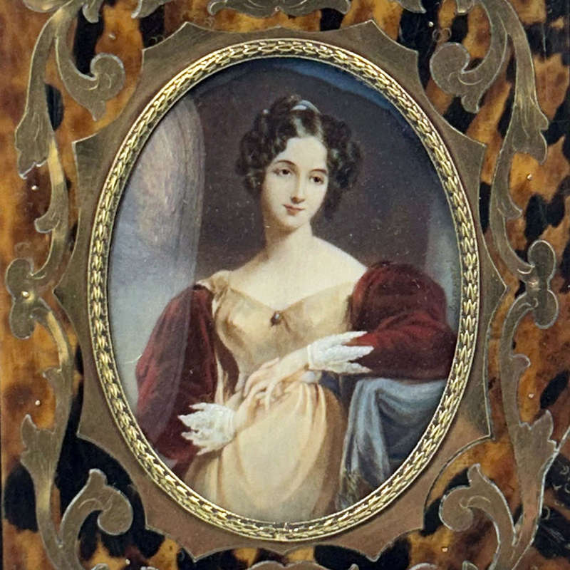 Pair Boulle French Painted Miniatures Napoleon and Josephine 19th