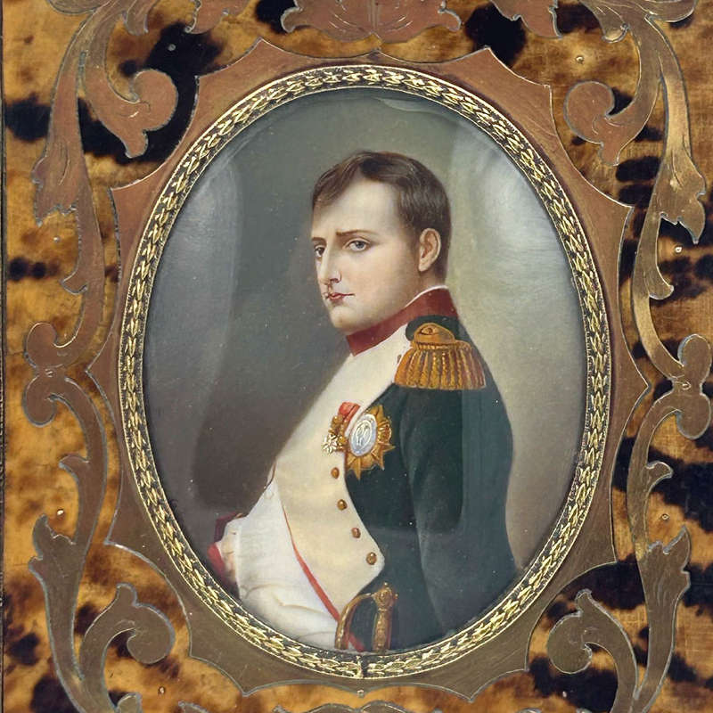 Pair Boulle French Painted Miniatures Napoleon and Josephine 19th