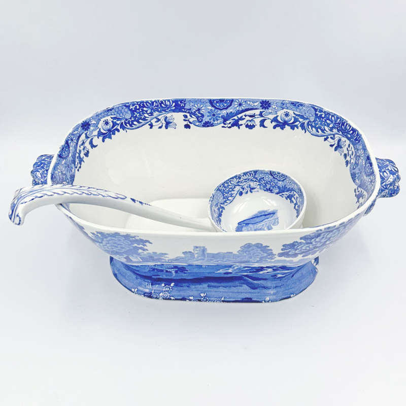Rare Spode Copeland Blue Italian Soup Toureen and Ladle
