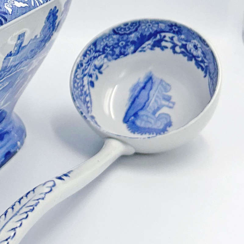 Rare Spode Copeland Blue Italian Soup Toureen and Ladle