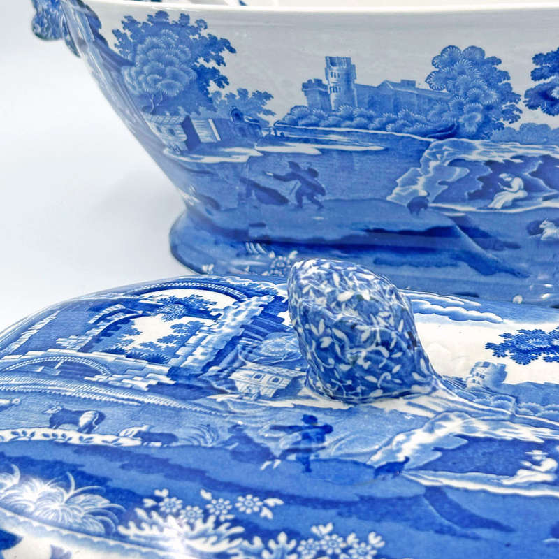 Rare Spode Copeland Blue Italian Soup Toureen and Ladle