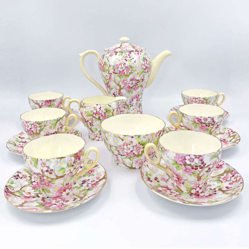 Shelley Maytime Chintz Cherry Blossom Pattern Coffee Set