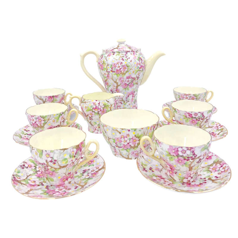 Shelley Maytime Chintz Cherry Blossom Pattern Coffee Set