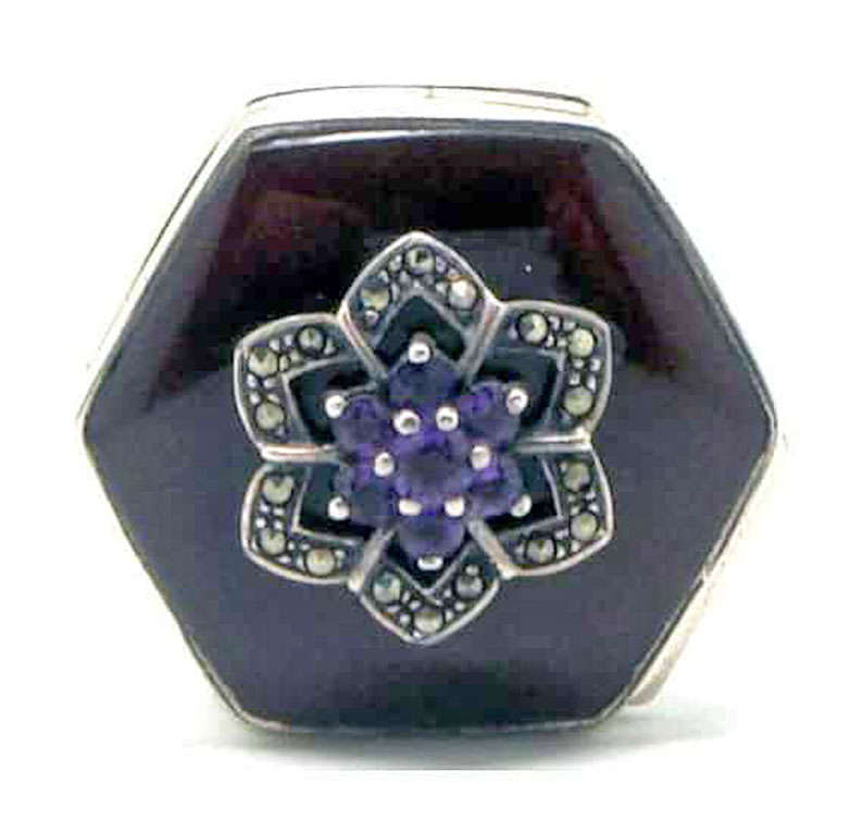 Sterling Silver Small Snuff Box with Semi Precious Stone