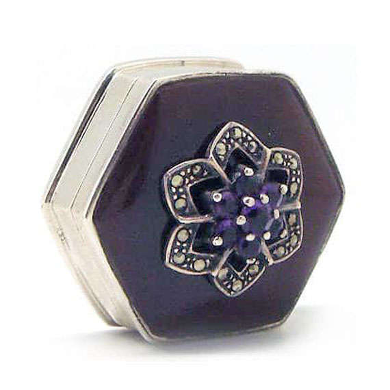 Sterling Silver Small Snuff Box with Semi Precious Stone