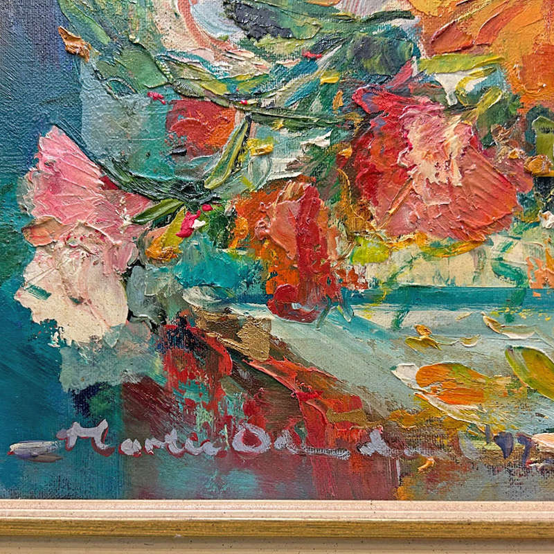 Still Life Of Hibiscus In Vase Framed 20th