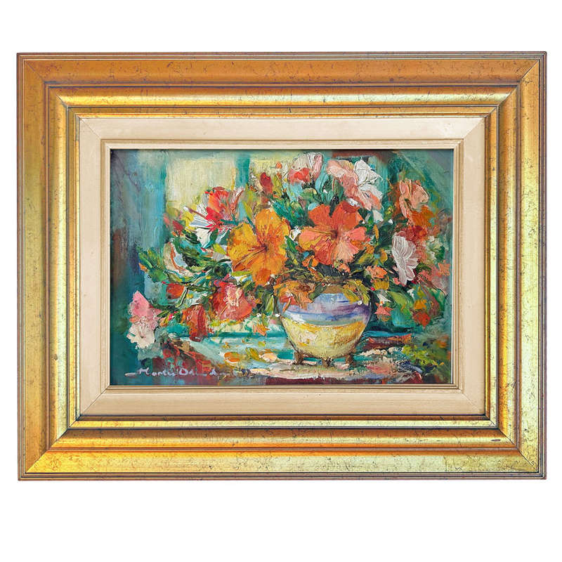 Still Life Of Hibiscus In Vase Framed 20th