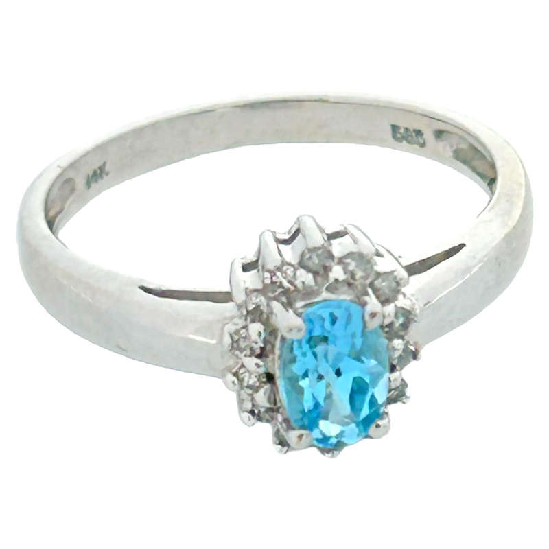 14ct White Gold Diamond and Topaz Ring