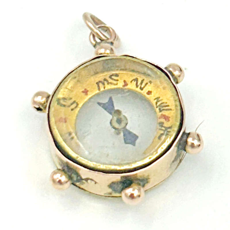 9ct Gold Compass Rock Crystal Pendant Charm