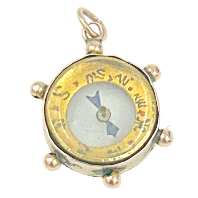 9ct Gold Compass Rock Crystal Pendant Charm