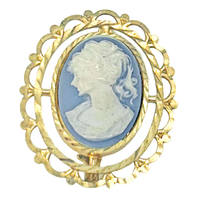 9ct Gold Mounted Blue and White Cameo
