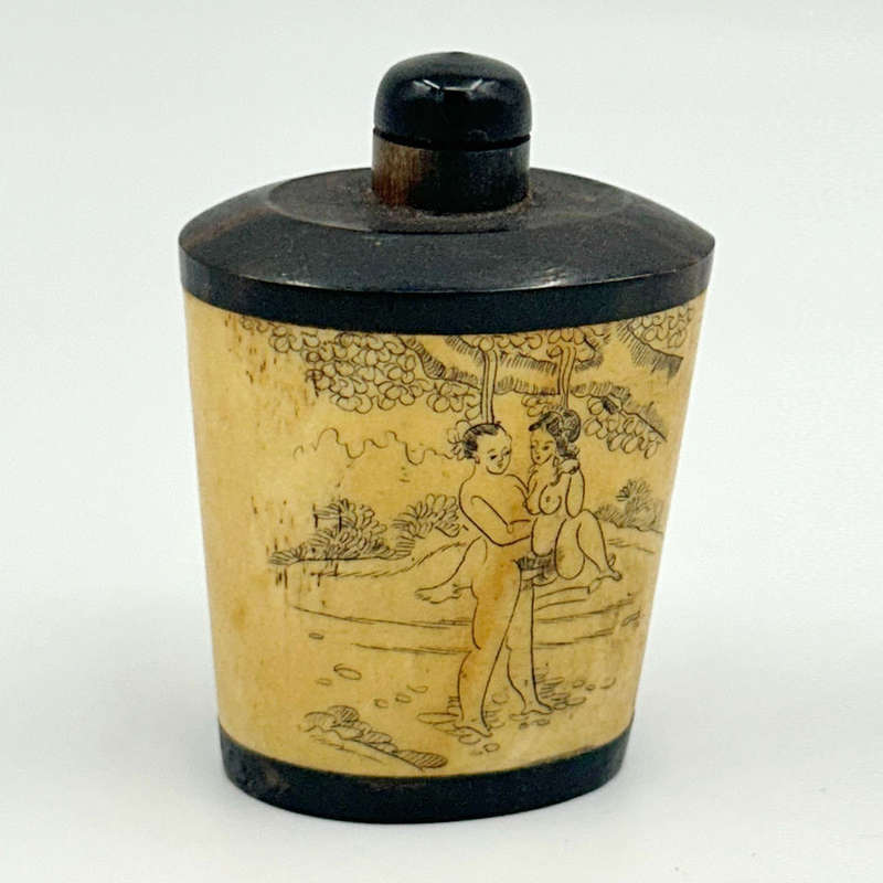 Antique Chinese Erotica Bone and Wood Snuff Bottle