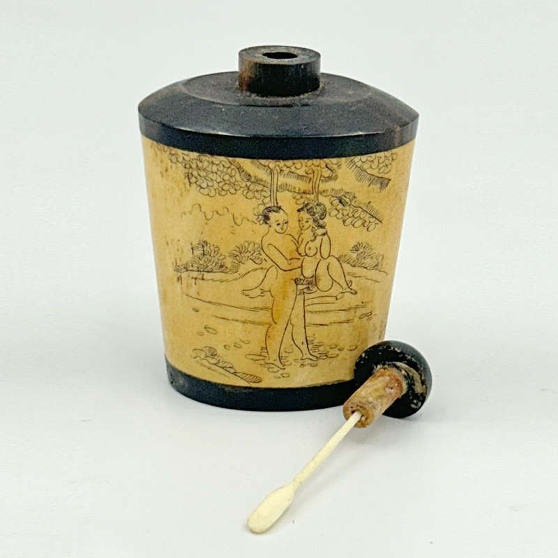 Antique Chinese Erotica Bone and Wood Snuff Bottle