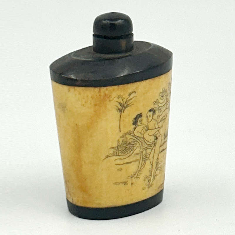 Antique Chinese Erotica Bone and Wood Snuff Bottle