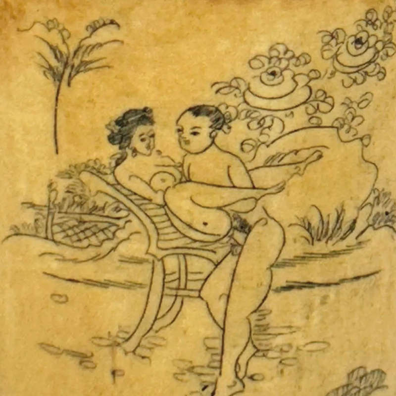 Antique Chinese Erotica Bone and Wood Snuff Bottle