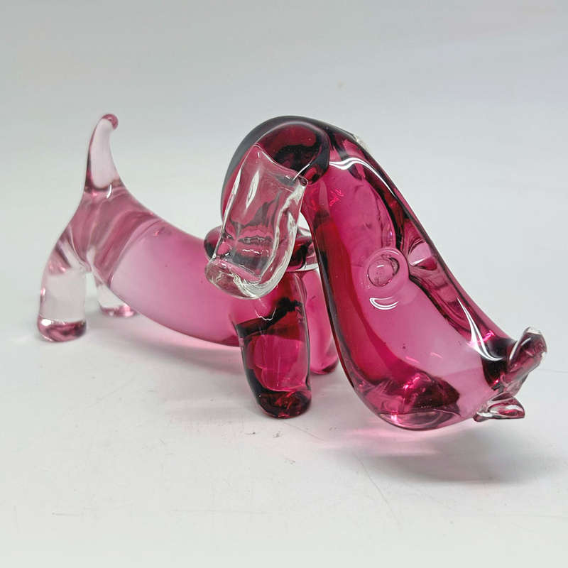 Archimede Suguso Murano Opal Pink Glass Daschund